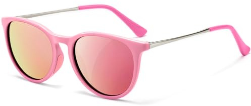 SUNGAIT Lunettes de Soleil Polarisées pour Enfants Garçons et Filles de 3 à 9 Ans Protection UV400 Verres Incassables Monture Flexible (Monture Rose/Verres Polarisés Roses)