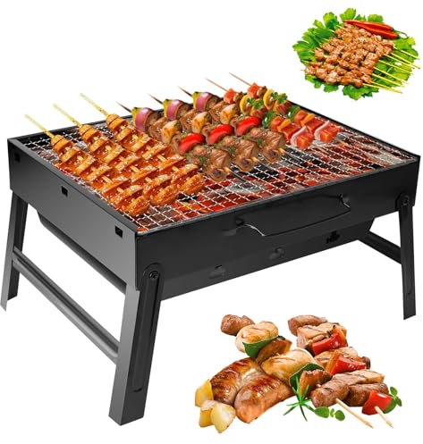 Vasmeiy Barbacoa Portatil,Parrilla portátil, 43cm x 29cm x 22cm, desmontable, portátil y plegable, pequeña para picnic, patio, jardín, viajes y camping
