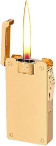 Encendedor de butano a prueba de viento con balancín metálico, conmutable entre llama suave y llama azul, fácil de transportar, con ventana de ventilación visible, ideal for camping y como regalo for