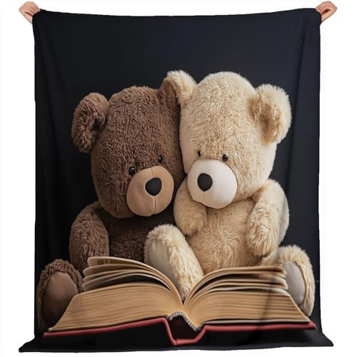 Genérico Manta de Franela con Estampado Oso de Peluche 70x100 cm, Manta Lindo Felpa Sherpa mullida Suave, para Uso Diario para Mujeres y niñas Cama habitación sofá decoración