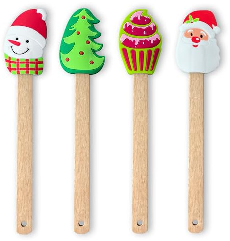 4 Pzs Espátula de Silicona, Navidad Espatulas Silicona Cocina, Espátula de Lengua Silicona Cocina, Rasqueta De Masa, Cocina Gadget para Cocina y hornear, Sin BPA, Antiadherentes