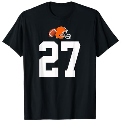 Americano Fútbol Casco Estilo Vintage Número 27 Camiseta