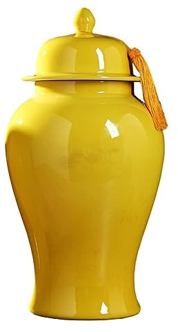 Vas, Modern keramisk ingefärsburk med lock Gul dekorativ porslinsburk(22 * 39cm)