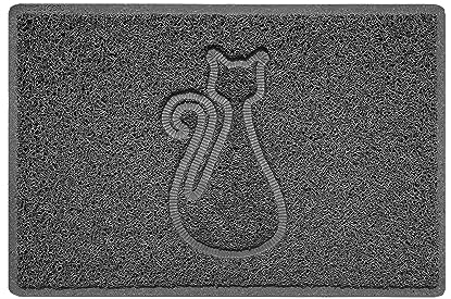 Nicoman Cat Embossed Shape Door Mat Dirt Trapper PVC Spaghetti Mat Washable Quick Drying Barrier Doormat-Dark Grey (Watertight Rubber-Back)-Small (60x40cm)
