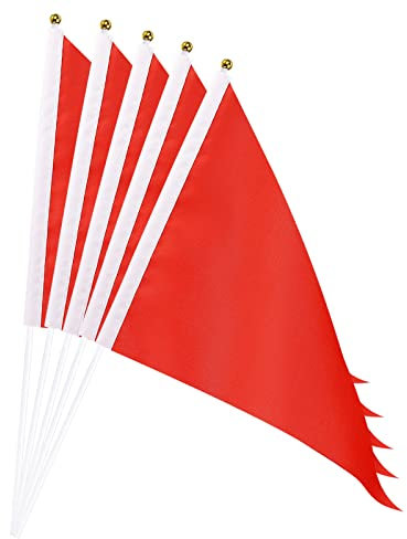 sourcing map 12 Stück Flaggenstock Handgehaltene Kleine Mini DIY Flagge 11.8 Zoll x 7.8 Zoll Dreieck Rot für Festivals Veranstaltungen Feiern
