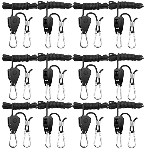 BOSYTRO 6 Coppie (12 Pezzi) 1/8 di Pollice Rope Ratchet Ganci di Corda, Nylon Cricchetto a corda supporto corda regolabile Adatto per piante in vaso, luci a LED, Capacità di carico 68 kg/paio