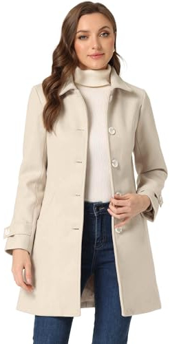 Allegra K Women's Peter Pan Collar Winter Outwear Trench Pea Coat Medium Beige