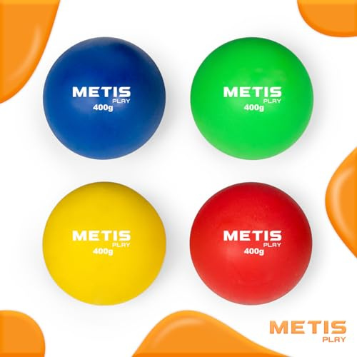 METIS Play Junior Shot Put | Förpackning med 4 | 200 g - 600 g | Levande färger – inomhus/utomhus sport utrustning (400 g)