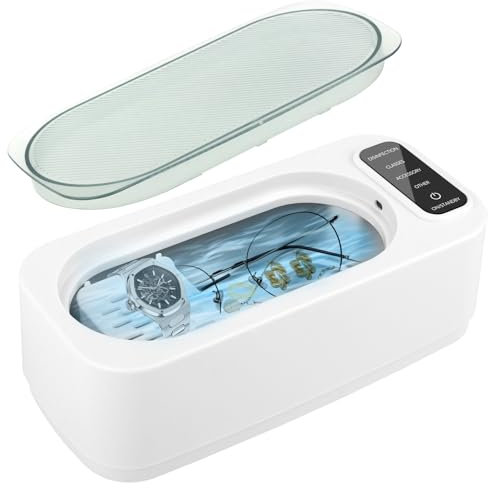Dispositivo de limpieza por ultrasonidos, 47 KHz, 350 ml, limpiador ultrasónico para joyas, joyas, 4 modos, baño ultrasónico para gafas, joyas, relojes, dentaduras postizas, Standardgröße, ABS