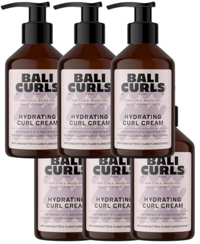 Bali CURLS Hydrating Curl Cream Lot de 6 crèmes bouclées hydratantes 150 ml – Beurre de karité, huile de coco et ylang-ylang – Crème pour boucles lisses et définies