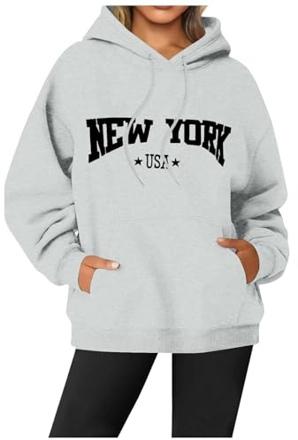Generisch Jersey de forro polar con estampado de letras para mujer, manga larga, con bolsillos, zapatos de canguro, Gris claro., S