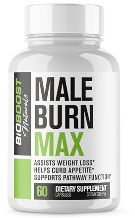 Male Burn MAX - Fat Burner FOR MEN - Weight Loss Pills, GLP-1 Support, Appetite Suppressant - 5 Powerful Ingredients to Help Burn Fat While Sustaining Muscle - 3rd Party Tested - 60 Capsules