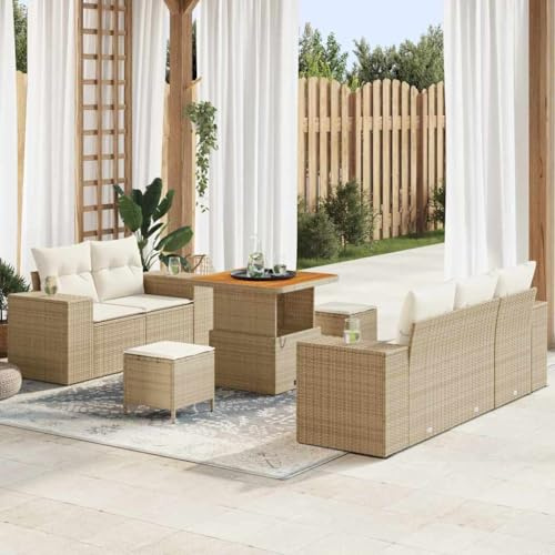 Frdhee Lot de 8 canapés de jardin - Beige et crème - 80 x 80 x 71 cm - Groupe de bancs d'angle pour balcon, terrasse, cour arrière