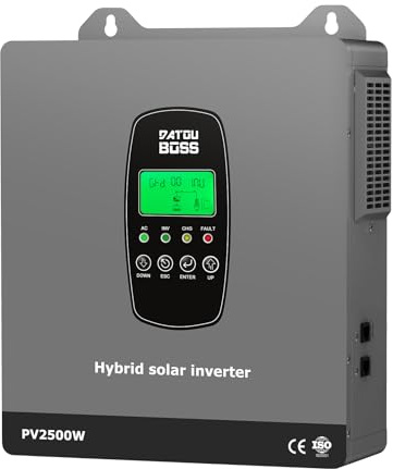 DATOUBOSS Hybrid solinverter 1800W 12V ren sinus, 12V DC till 230V AC med MPPT-solladdningsregulator och BMS-skyddssystem, för 12V Litiumbatterier (12V 1800W)