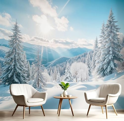 Bosques Nevados Hermosas Montañas Los Cárpatos Papel Pintado Fotomurales Para, Invierno Natural Papel Tapiz Pintado seda - Pared Moderna, Azul Claro Murales Fotográficos Decorativos - 400 x 280 cm