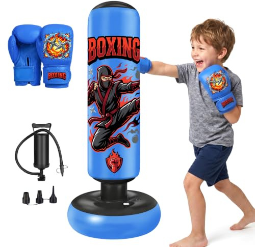 Oziral Saco de Boxeo 130cm/150cm/165cm para Niños y Adultos Saco de Boxeo de Pie con Guantes y Bomba Equipo de Entrenamiento para Karate Taekwondo Kickboxing Regalo de Cumpleaños para Niñas y Niños