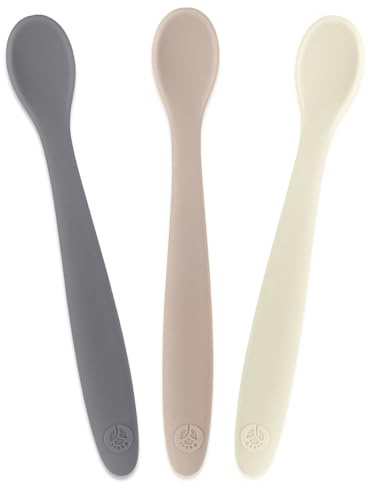 WeeSprout Silicone Baby Spoons - First Stage Infant Feeding Utensils With Soft-Tip, Bendable Kitchenware for Parent & Self-Feeding, Ultra-Durable, Dishwasher Safe, Travel Case, Set of 3