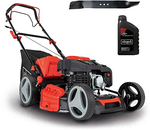 Scheppach Benzin Rasenmäher MS225-53 mit Radantrieb | 53cm Schnittbreite | 65L Fangbox | Höhenverstellung 7 Stufen | Seitenauswurf & Reinigungsfunktion | Mulchmäher | inkl. Motoröl & Ersatzmesser