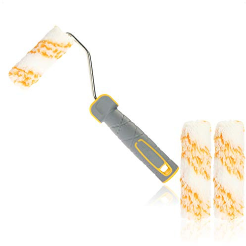 com-four® Ensemble de Rouleaux de Peinture - composé de 1x Support et 3X Rouleaux de Peinture - Rouleau de Peinture à Poils Longs de 10 cm, Support de 25 cm, Rouleaux de Rechange
