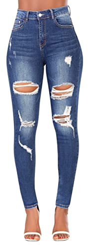 Glook Mujer Pantalones Vaquero Skinny Push Up Pantalones Elástico Jeans Cintura Alta