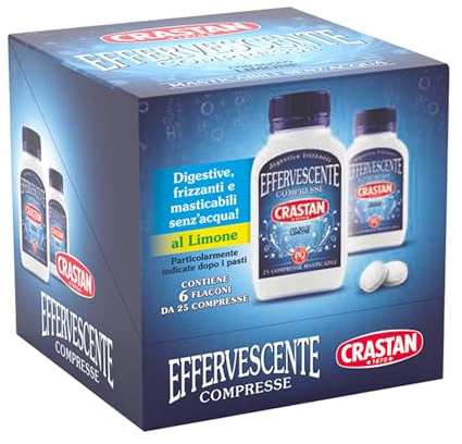 Crastan Compresse Effervescenti Digestive Gusto Limone - Confezione da 6 Astucci da 25 compresse - Totale 150 compresse