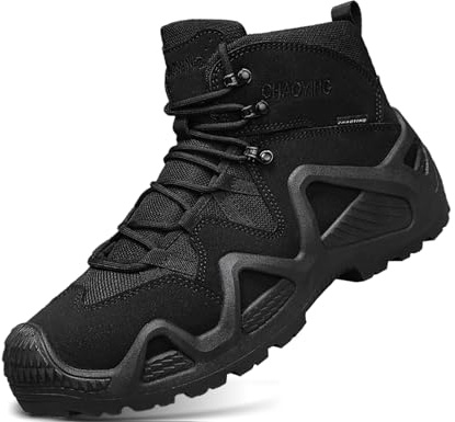 IYVW A07 A Bottes militaires Bottines Homme Boots Biker Bottes Impermeable Cuir Chaussures de Randonnée en Plein Air noir 43 EU