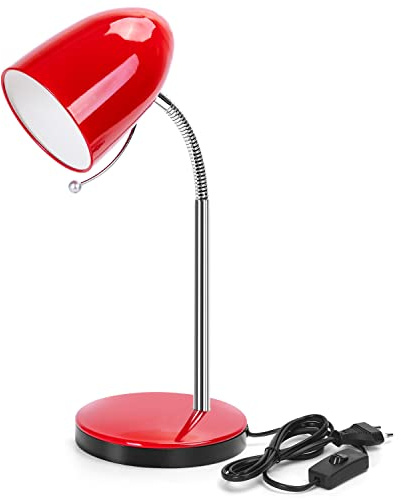 Aigostar - LED-Bordslampa, E27(Max 11W), Justerbar Flexibel Hals, Klämma Sänglampa För Läsning, 1.5 M Kabel Med Strömbrytare, H35cm, Röd, Glödlampa Inges Ej