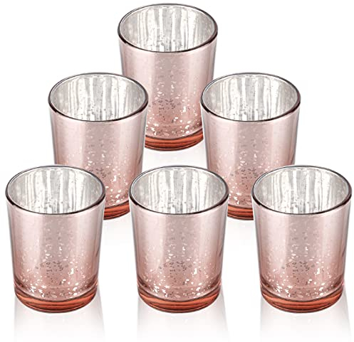 LALAGO Teelichtgläser 6er Set, Gefleckt Teelichthalter Glas, Kerzenhalter Teelichthalter,Kerzengläser für Teelicht Deko Weihnachten Tischdeko Hochzeit（Rosegold）