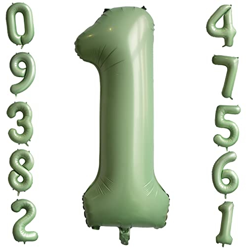 Sage Green Number 1 Giant Helium Foil Number Balloons - Olive Green Digit Balloons for Boys & Girls Birthday, Anniversary & Graduation Parties - Forest Theme Decorations
