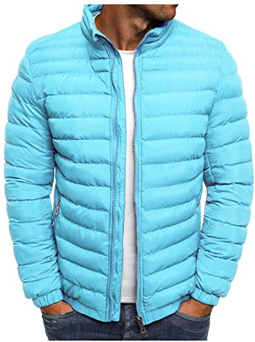 Steppjacke Herren Übergangsjacke Winterjacke ohne Kapuze Winddichte Jacke Herrenjacke Männer Warm Sweatjacke Windjacke Winterjacke Daunenjacken für Herren Outdoorjacke Sportjacke Hellblau L