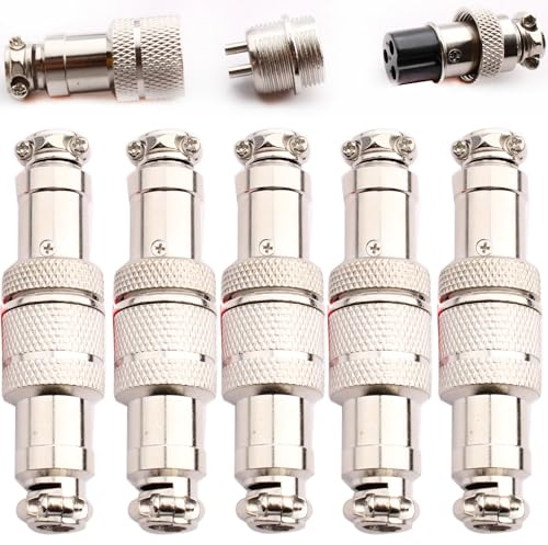 VISSQH 5 Paia GX16 3 Pin Connettore Aviazione,16mm Connettore Aviazione Maschio Femmina,Presa aeronautica,Connettore Aviazione Pannello Metallo(Docking)