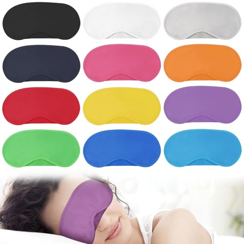 12 Stücke Bunte Augenbinden, Augenbinde Schlafen, Schlafmaske Herren und Frauen, Leichte Augenbinde Schlafmaske mit Nasenpolster und Elastische Gurte, Für Reisen, Nickerchen, 12 Farben