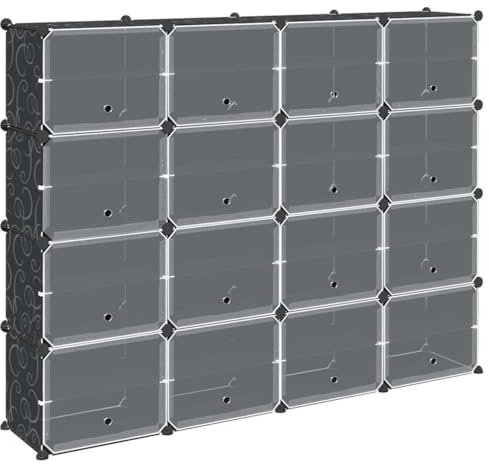 vidaXL Estantería de Cubos con 16 Compartimentos y Puertas PP Negro