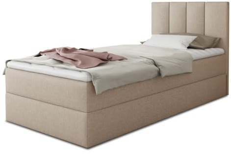 Sofnet Boxspringbett Star Mini mit Bettkasten, Bonell-Matratze und Topper - Einzelbett mit Matratzentopper, Polsterbett, Bett, Schlafzimmer, Jugendzimmer (Beige (Inari 22), 120 x 200 cm)