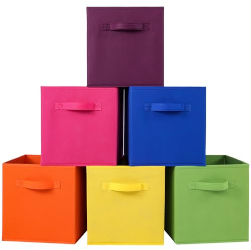 Stero Fabric Storage Bins 6 Pack Fun Colored Durable Storage Cubes with Fabric Handles Foldable Cube Baskets for Home, Kids Room, Closet and Toys Organization Multi Colors-1