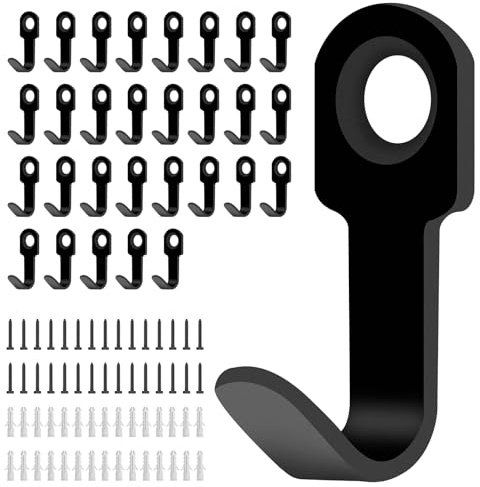 BATENGKEJI 30 Pcs Ganchos Percheros de Pared, Colgadores Perchas Gancho Pared, Ganchos para Colgar Ropa, Llaves, Toallas, Bolsos, Albornoces, Dormitorios, Cocinas y Baños (Negros, Tamaño Mini)