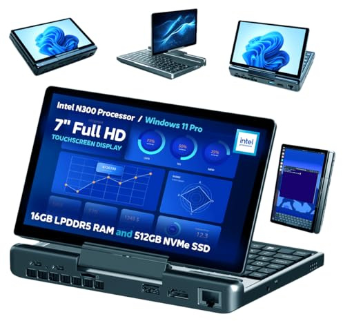 GPD MicroPC 2 Mini-Ordinateur Portable Windows 11 Pro avec écran 7 Pouces 1080p | Processeur Intel N300, Carte Graphique UHD ; 16GB LPDDR5, 512GB SSD; 2.5G Ethernet, USB-C, HDMI 2.1, Wi-FI 6, BT 5.2
