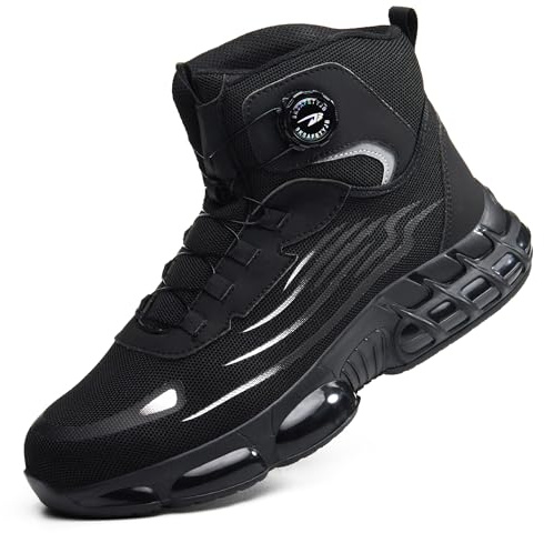 COOU Botas de Seguridad para Hombre Mujer Ligeras Zapatos de Seguridad con Punta de Acero Transpirable Cómodos Botas de Trabajo Antideslizante Negro43