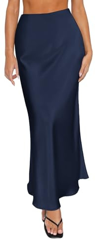 Generico Gonna Raso Lunga Donna Elegante,Casual Gonne a Vita Alta Elastica A-Linea Skirt Primavera/Estiva,Gonne Lunghe Morbida e Confortevole in Tinta Unita per Festa Cocktail