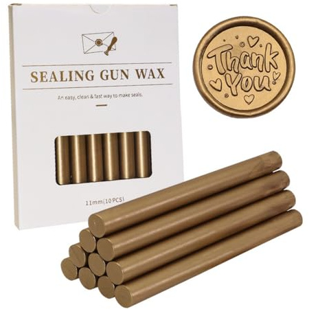 Bastoncini di Ceralacca per Pistola a Colla, 10 Pezzi Stick Ceralacca 11 mm Colore Metallico per Bricolage, Timbri, Lettere, Buste, Biglietti, Inviti, Feste (Bronzo Oro)