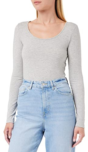 VERO MODA Damen Regular Fit Langarmshirt VMMAXI My LS Soft Long U - Neck NOOS 10152908, Einfarbig, Gr. 40 (Herstellergröße: L), Grau (Light Grey Melange)
