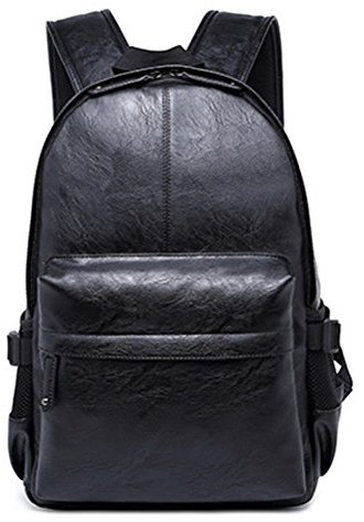 FEWOFJ Leather Laptop Backpack for Women, School College Student Rucksack for Men - Black