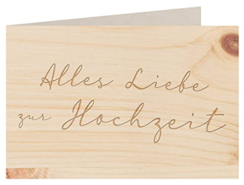 Holzgrußkarte - Hochzeitskarte - 100% handmade in Österreich - Postkarte Glückwunschkarte Geschenkkarte Grußkarte Klappkarte Karte Einladung, Motiv:ALLES LIEBE ZUR HOCHZEIT