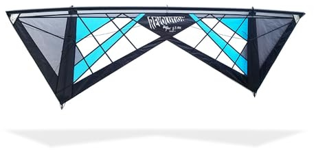 Revolution Kites Reflex RX Spider Kite (Vented Model) - Handles/Line Set / 1 Extra Rod and Sleeve (Bright Blue/Grey/Black/Black Center)