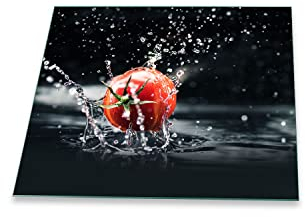 Herdabdeckplatte Abdeckung Ceranfeld Abdeckplatte Schneidebrett 1-Teilig 60x52 Gemüse Rot Schwarz Spritzschutz Glasplatte Ceranfeldabdeckung Schutz Herdschutz Sicherheitsglas Glasschneidebrett