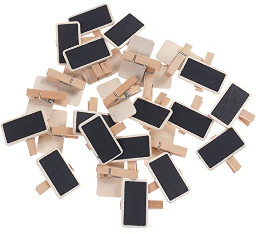 Youery 50 Mini Tableau Noir Bois Message Rectangle Ardoise A Pince Clip Carte Panneau Memos Etiquette Prix Marque Place Numero Table Photo Tags Décoration Mariage