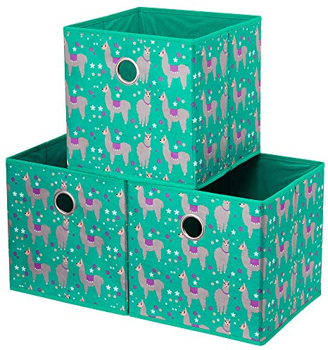HSDT Fabric Strorage Cubes Box Basket Bins Foldable 10x10x10 Inch Lake Green Alpaca Pattern for Closet Organizer Inserts Drawers ,QY-SC16-3