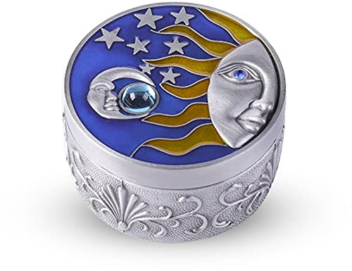 Agatige Round Jewelry Box, Vintage Star Moon Pattern Trinket Storage Box Decorative Tin Gift Box with Lids for Ring Necklaces Earrings Keepsake Organizer Home Ornament(Tin Color)