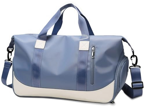Tokeya Bolsa Deporte con Compartimento Zapatos y Bolsillo Húmedo, Azul | Hombre Bolsa de Viaje de Mano Plegable, Impermeable Macuto Gimnasio, Ligera Fin de Semana Travel Bag, Fitness Natación
