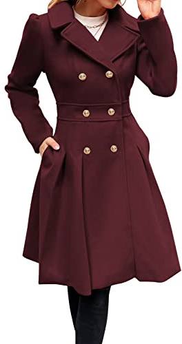 GRACE KARIN Abrigo Doble Botonadura Para Mujer Elegante Coat Lana Elegante Trench | Longitud por encima de la rodilla, diseño de doble botonadura, cintura definida, forrada, casual, elegante